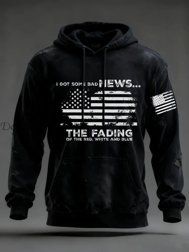 Men’s I Got Some Bad News The Fading Of The Red White And Blue Printed Hoodie Black / S