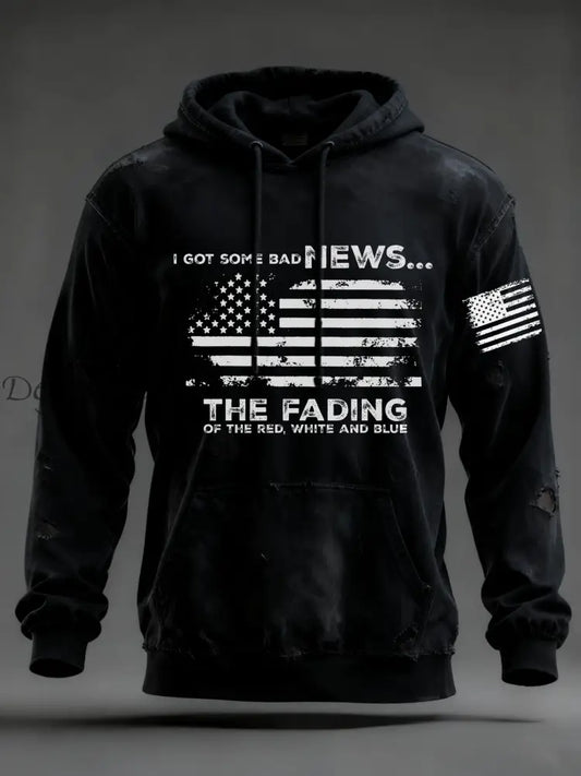 Men’s I Got Some Bad News The Fading Of The Red White And Blue Printed Hoodie Black / S