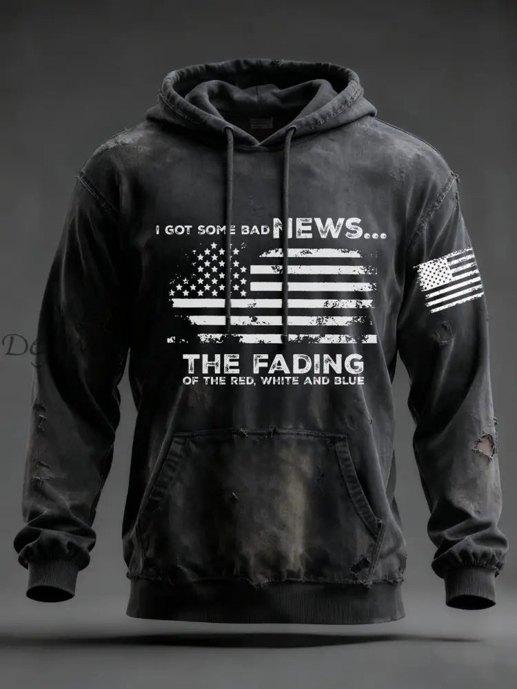 Men’s I Got Some Bad News The Fading Of The Red White And Blue Printed Hoodie Dark Gray / S