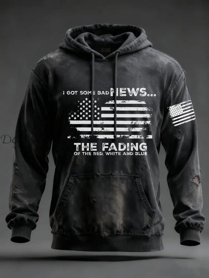 Men’s I Got Some Bad News The Fading Of The Red White And Blue Printed Hoodie Dark Gray / S
