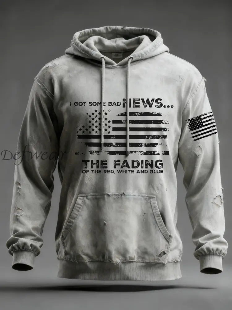 Men’s I Got Some Bad News The Fading Of The Red White And Blue Printed Hoodie Light Gray / S