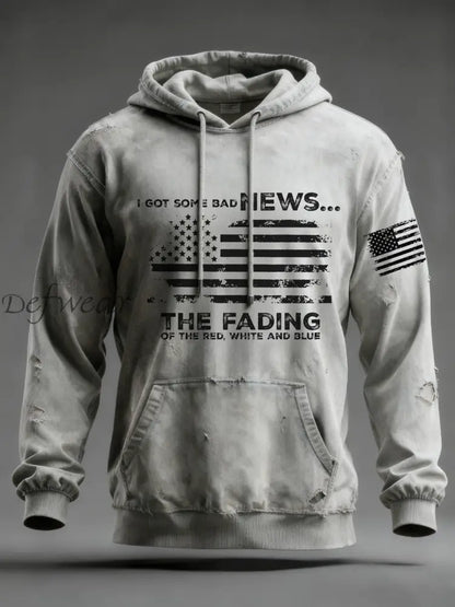 Men’s I Got Some Bad News The Fading Of The Red White And Blue Printed Hoodie Light Gray / S