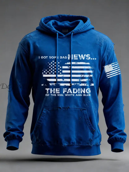 Men’s I Got Some Bad News The Fading Of The Red White And Blue Printed Hoodie Blue / S
