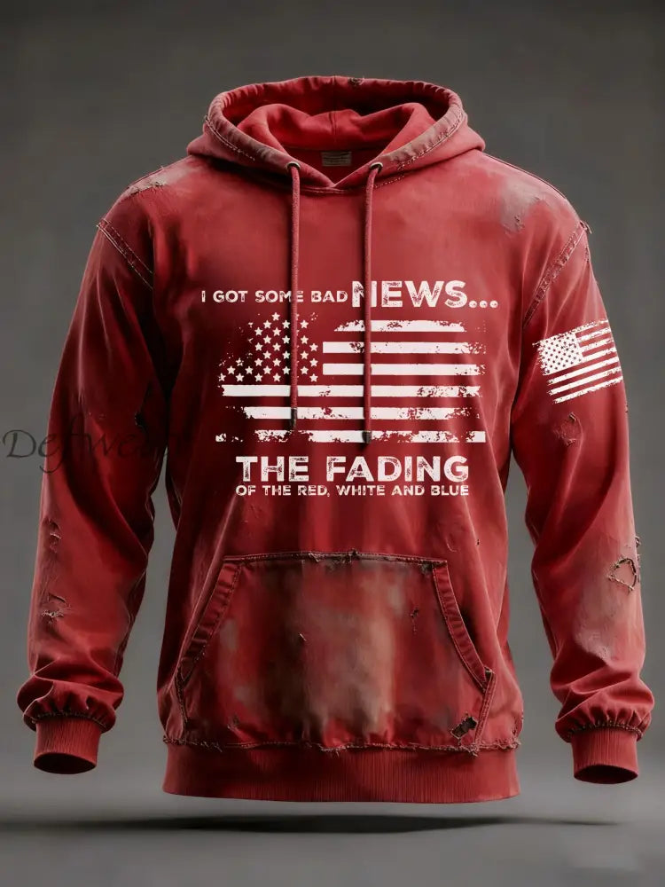 Men’s I Got Some Bad News The Fading Of The Red White And Blue Printed Hoodie Red / S