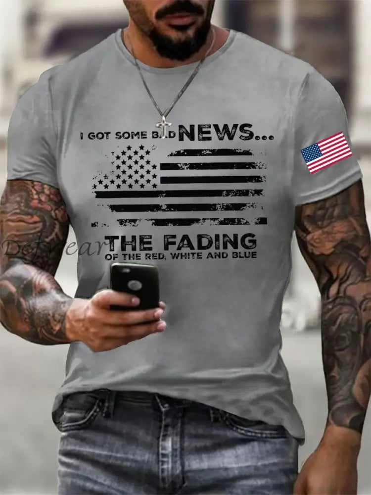 Men’s I Got Some Bad News The Fading Of The Red White And Blue Printed T-shirt Light Gray / S