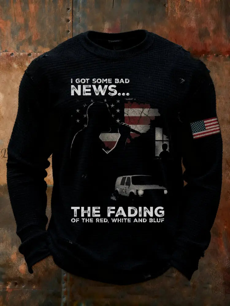 Men’s I Got Some Bad News The Fading Of The Red White And Blue Printed Waffle Long Sleeve T-Shirt Black / S