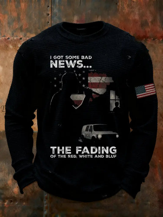 Men’s I Got Some Bad News The Fading Of The Red White And Blue Printed Waffle Long Sleeve T-Shirt Black / S