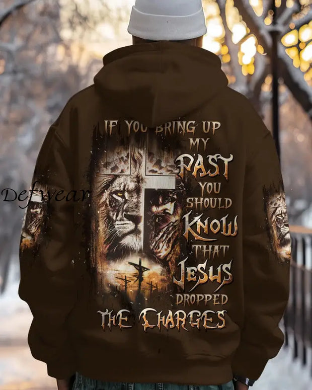 Men’s Jesus Dropped The Charges Lion Print Hoodie As picture / S