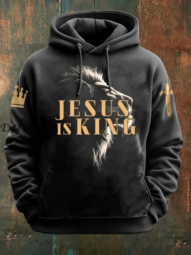 Men’s Jesus Is King Printed Long Sleeve Hoodie Black / S