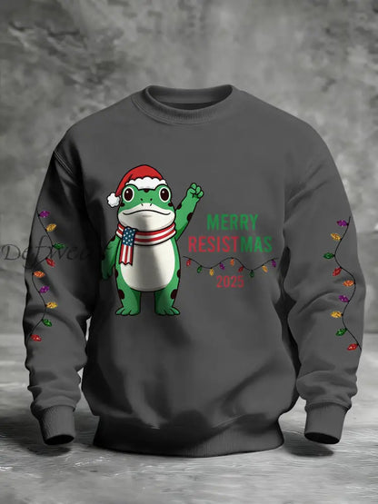 Men’s Merry Resistmas Portland Frog Printed Sweatshirt Dark Gray / S