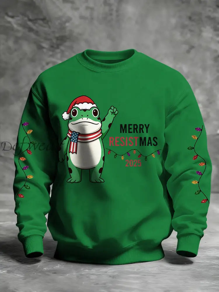 Men’s Merry Resistmas Portland Frog Printed Sweatshirt Green / S