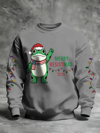 Men’s Merry Resistmas Portland Frog Printed Sweatshirt Light Gray / S
