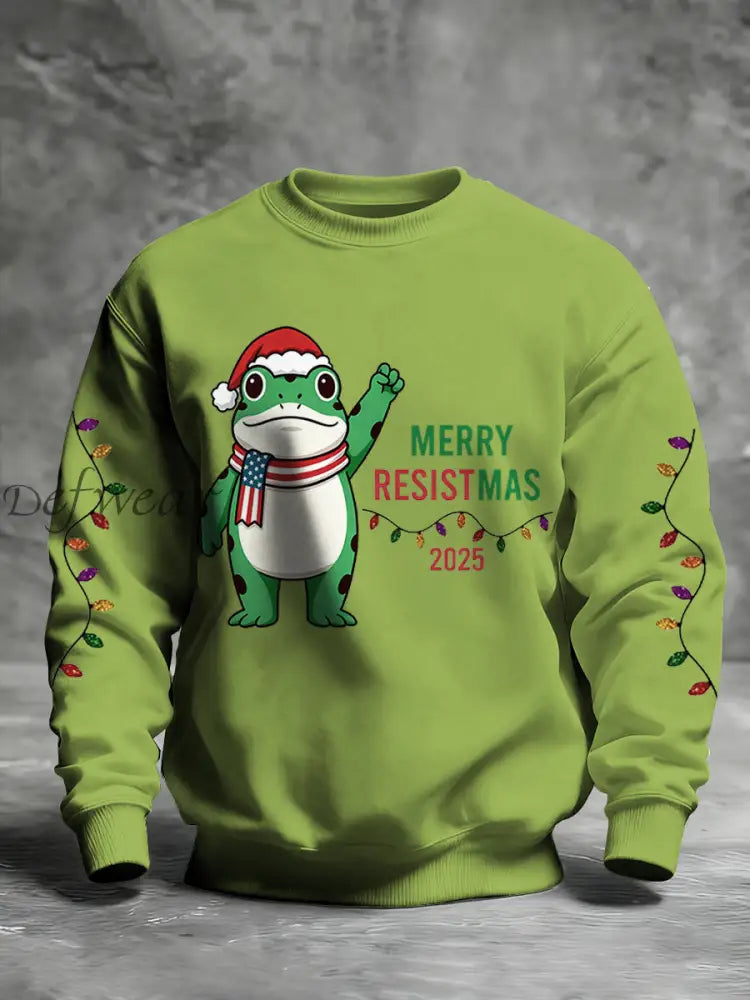 Men’s Merry Resistmas Portland Frog Printed Sweatshirt Light Green / S