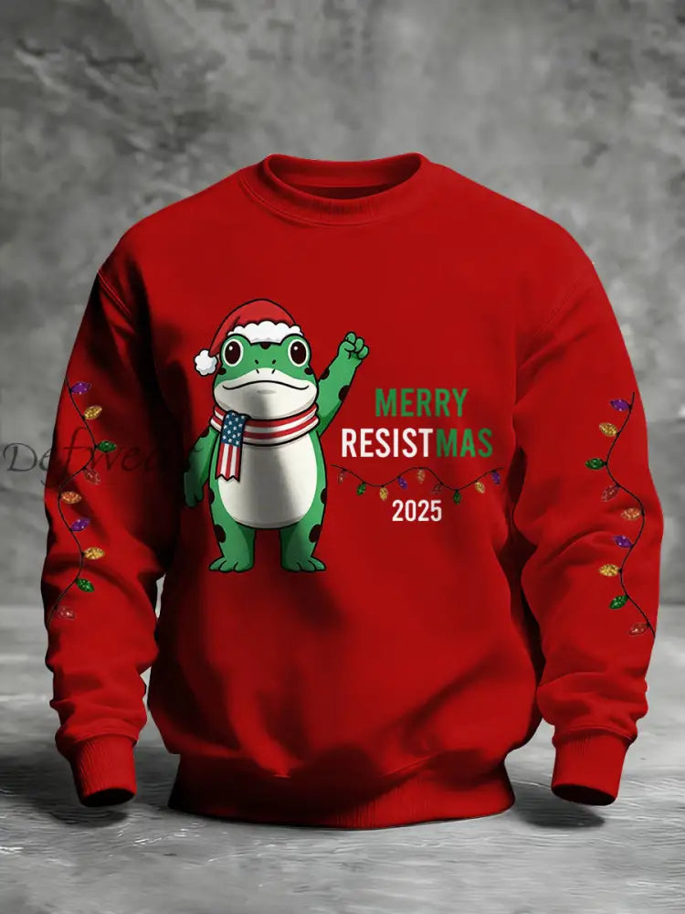 Men’s Merry Resistmas Portland Frog Printed Sweatshirt Red / S