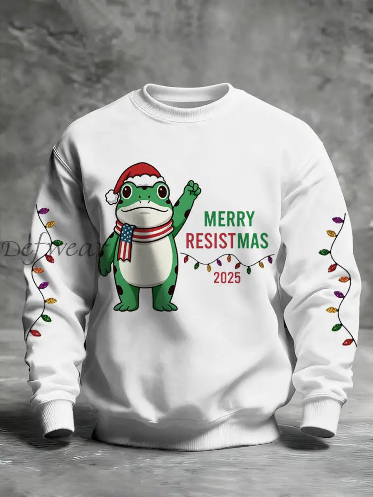 Men’s Merry Resistmas Portland Frog Printed Sweatshirt White / S