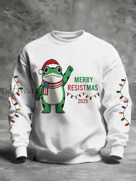 Men’s Merry Resistmas Portland Frog Printed Sweatshirt White / S