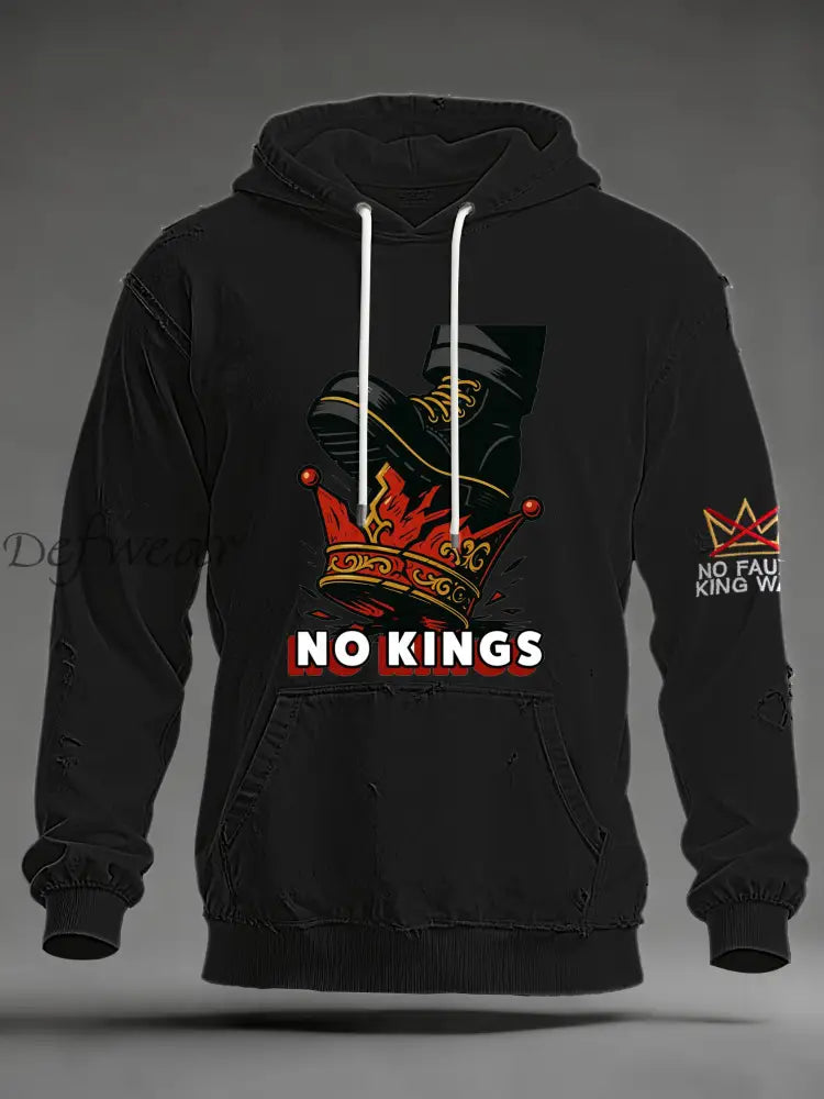 Men’s No Kings Oversized Drop-Shoulder Hoodie with Pockets Black / S
