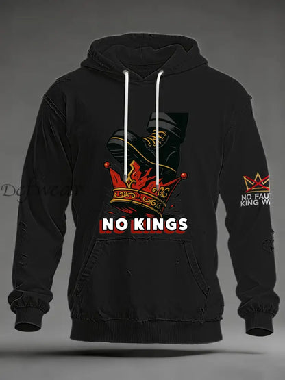 Men’s No Kings Oversized Drop-Shoulder Hoodie with Pockets Black / S