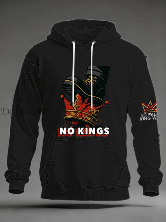 Men’s No Kings Oversized Drop-Shoulder Hoodie with Pockets Black / S