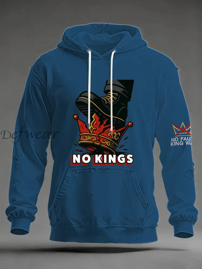 Men’s No Kings Oversized Drop-Shoulder Hoodie with Pockets Blue / S