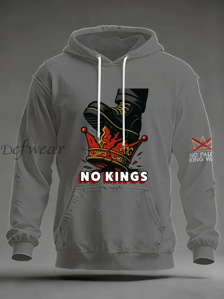 Men’s No Kings Oversized Drop-Shoulder Hoodie with Pockets Gray / S