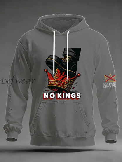 Men’s No Kings Oversized Drop-Shoulder Hoodie with Pockets Gray / S