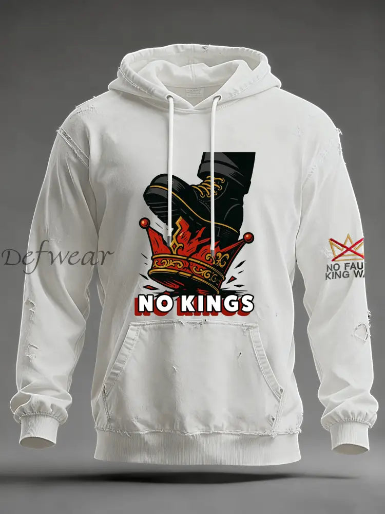 Men’s No Kings Oversized Drop-Shoulder Hoodie with Pockets White / S