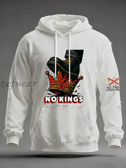 Men’s No Kings Oversized Drop-Shoulder Hoodie with Pockets White / S