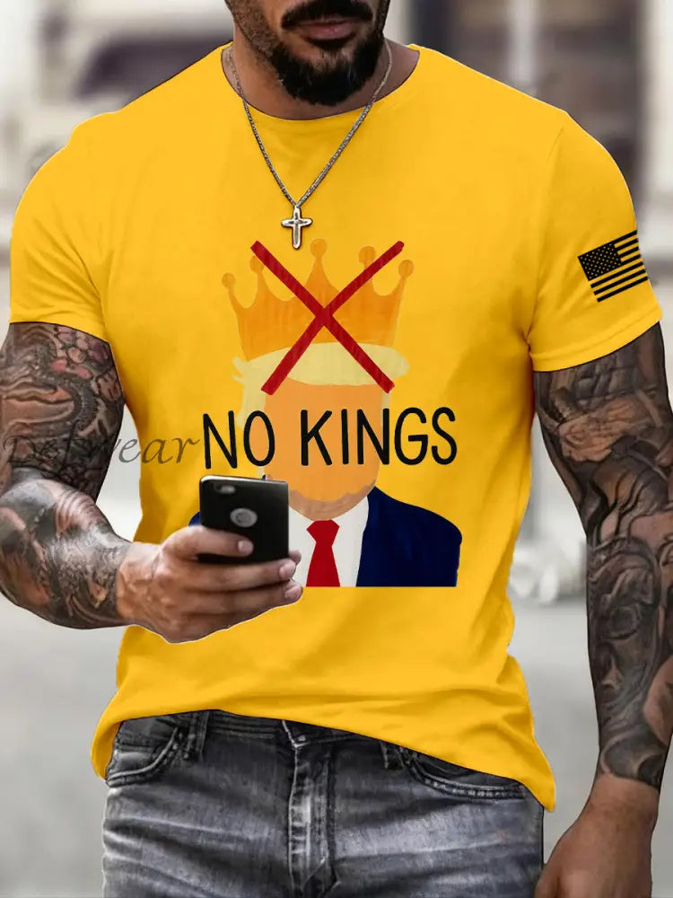 Men’s No Kings Print T-Shirt Yellow / S