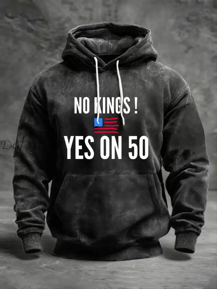 Men’s No Kings Printed Casual Hoodie Black / S