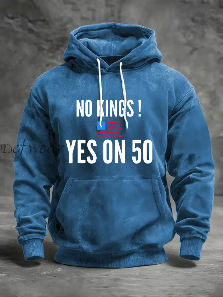 Men’s No Kings Printed Casual Hoodie Blue / S