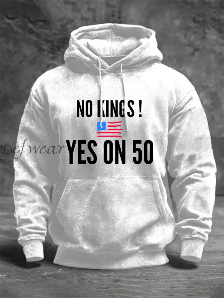 Men’s No Kings Printed Casual Hoodie White / S