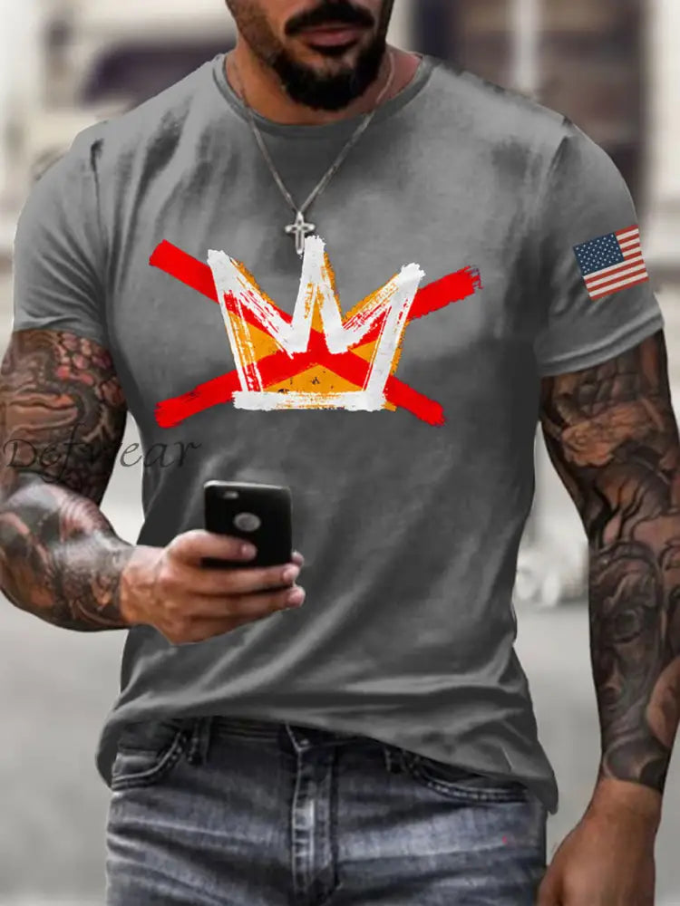Men’s No Kings Printed Casual T-shirt Gray / S