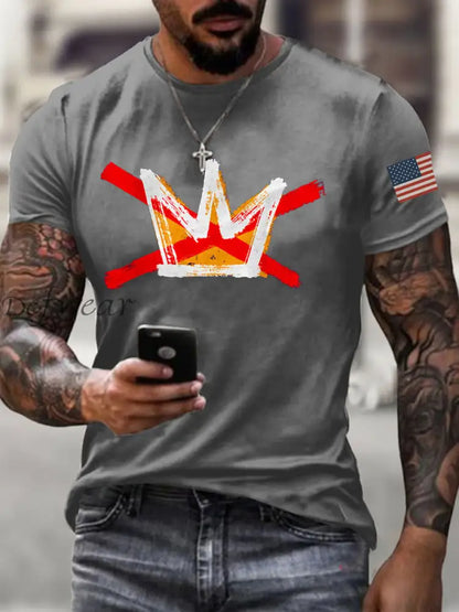 Men’s No Kings Printed Casual T-shirt Gray / S