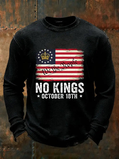 Men’s No Kings Waffle Print Casual T-Shirt Black / S