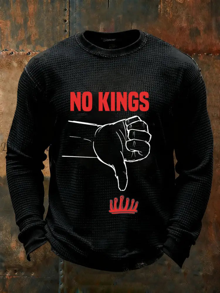 Men’s No Kings Waffle Print Casual T-Shirt Black / S