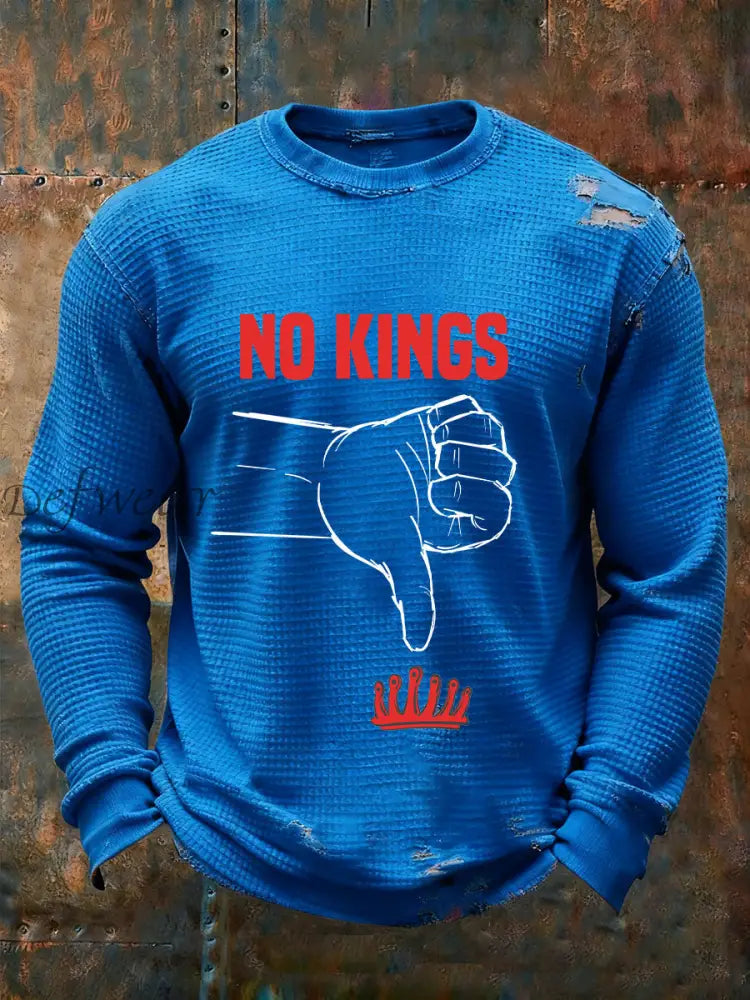 Men’s No Kings Waffle Print Casual T-Shirt Blue / S