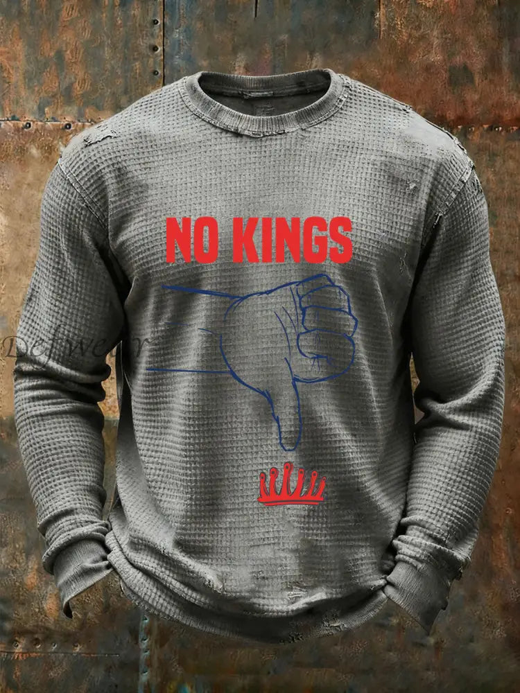Men’s No Kings Waffle Print Casual T-Shirt Gray / S
