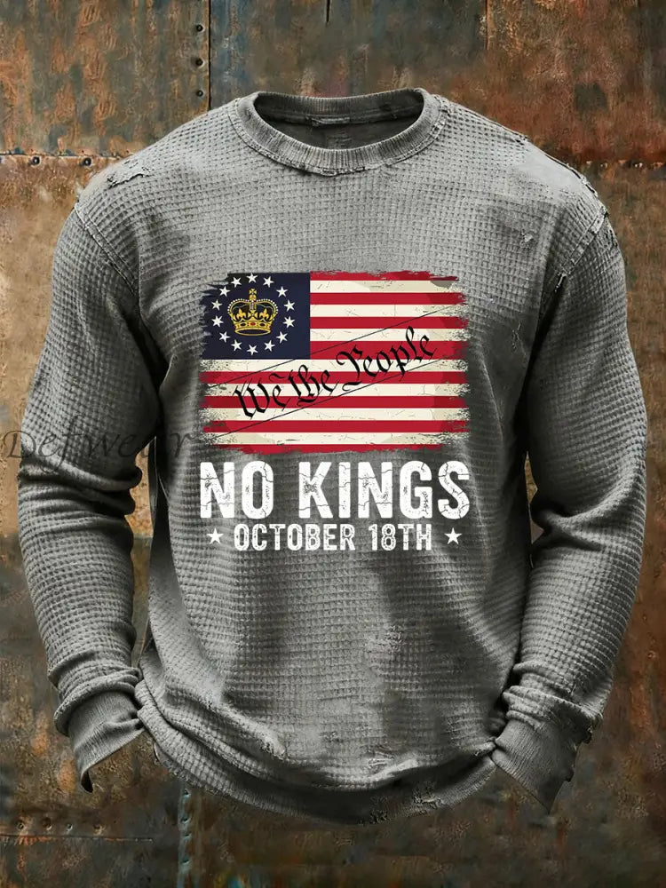 Men’s No Kings Waffle Print Casual T-Shirt Gray / S