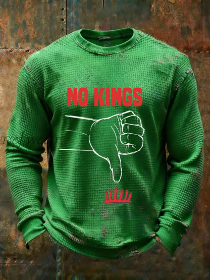 Men’s No Kings Waffle Print Casual T-Shirt Green / S