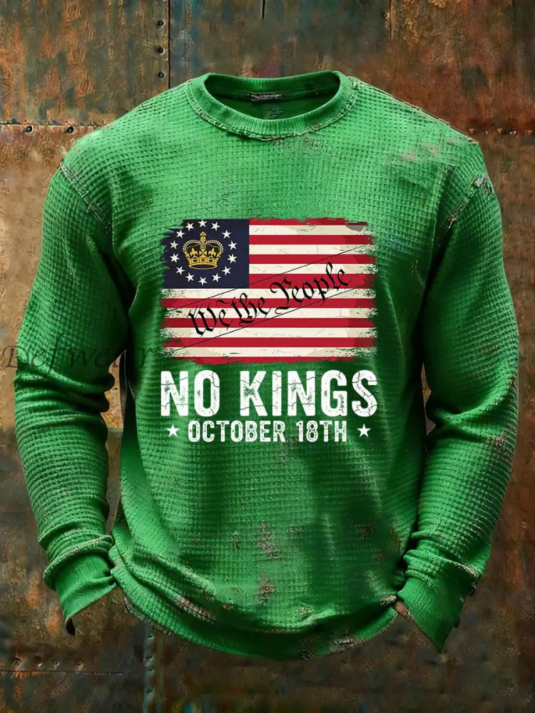 Men’s No Kings Waffle Print Casual T-Shirt Green / S