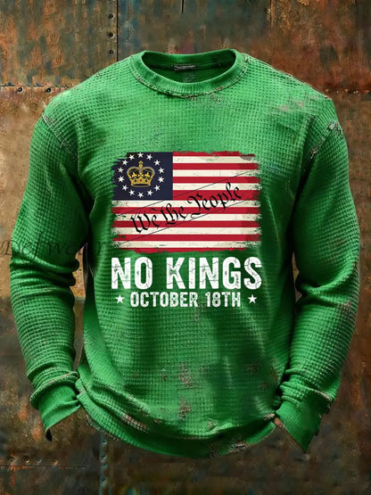 Men’s No Kings Waffle Print Casual T-Shirt Green / S