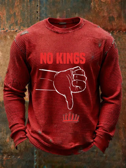 Men’s No Kings Waffle Print Casual T-Shirt Red / S