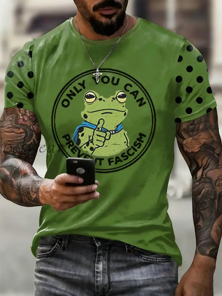 Men’s Only You Can Prevent Fascism Printed T-shirt Green / S
