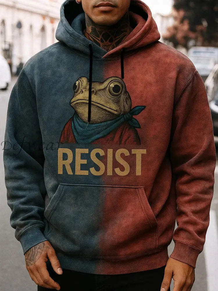 Men’s Portland Frog Resist Oversized Drop-Shoulder Hoodie With Pockets Blue-Red / S