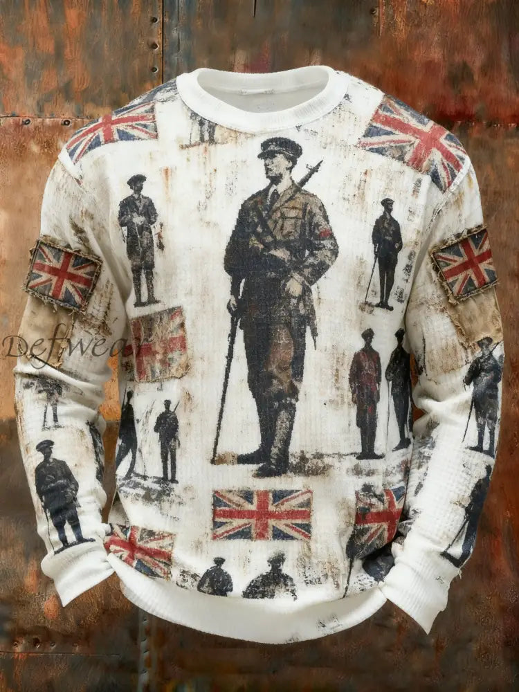 Men’s Remembrance Day Lest We Forget Printed Waffle Long Sleeve T-Shirt White / S