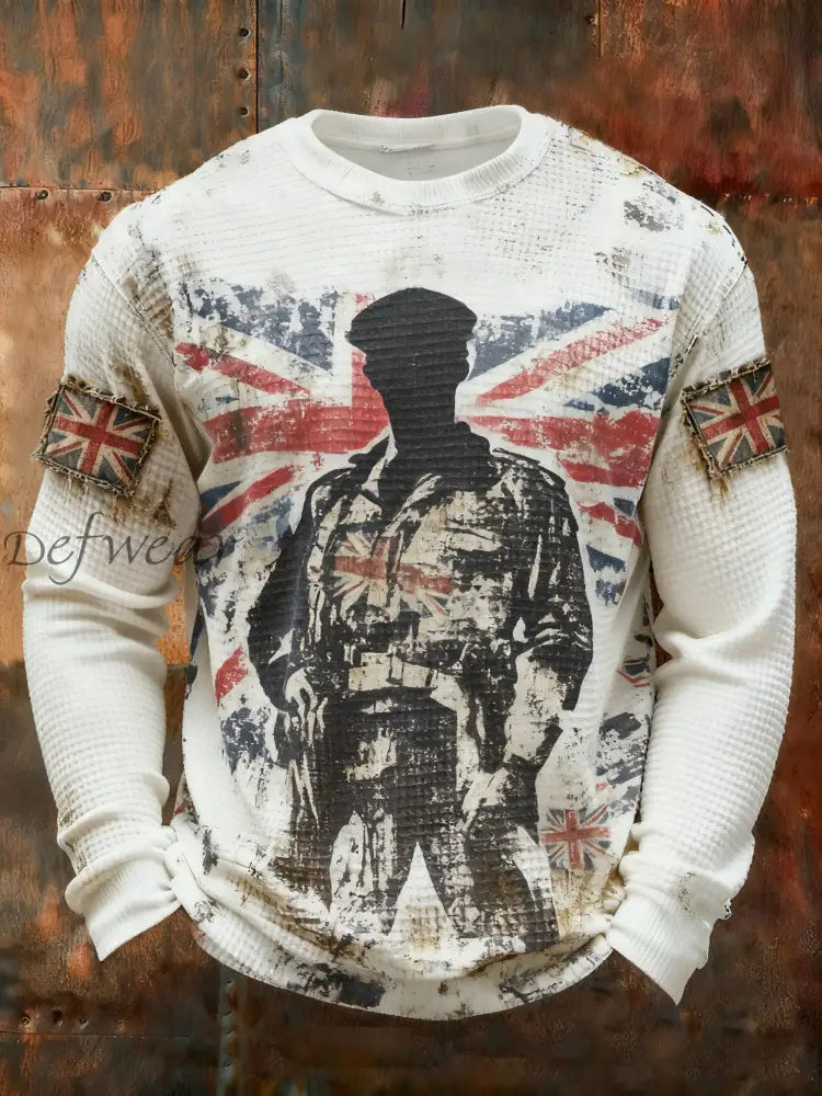 Men’s Remembrance Day Lest We Forget Printed Waffle Long Sleeve T-Shirt White / S
