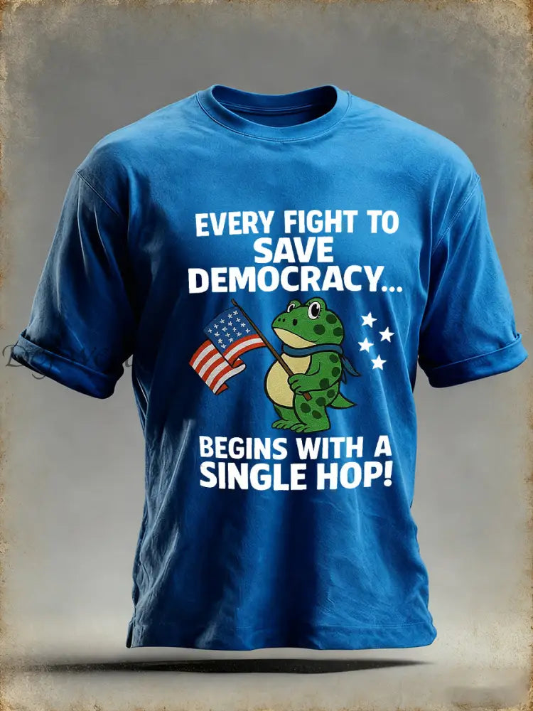 Men’s Resist Frog No Kings In America Printed Short Sleeve T-shirt Blue / S