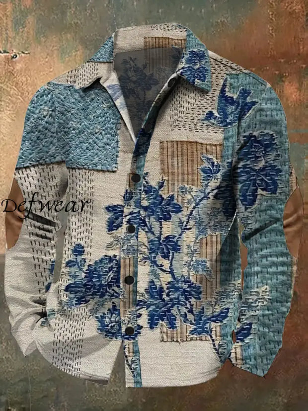 Men’s Retro Art Print Casual Long Sleeve Shirt A / S