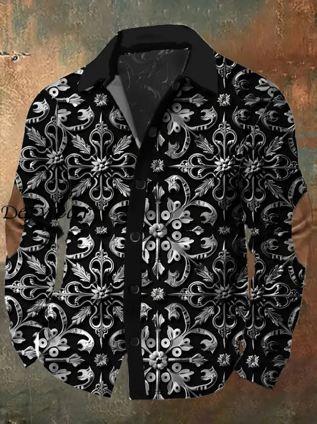 Men’s Retro Art Print Casual Long Sleeve Shirt A / S